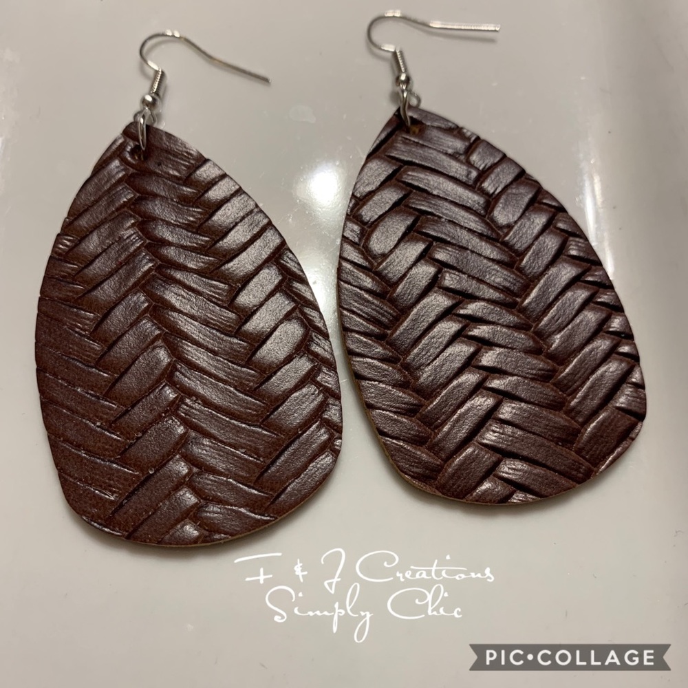 Teardrop ✨Chocolate✨ Textured Leather Earrings